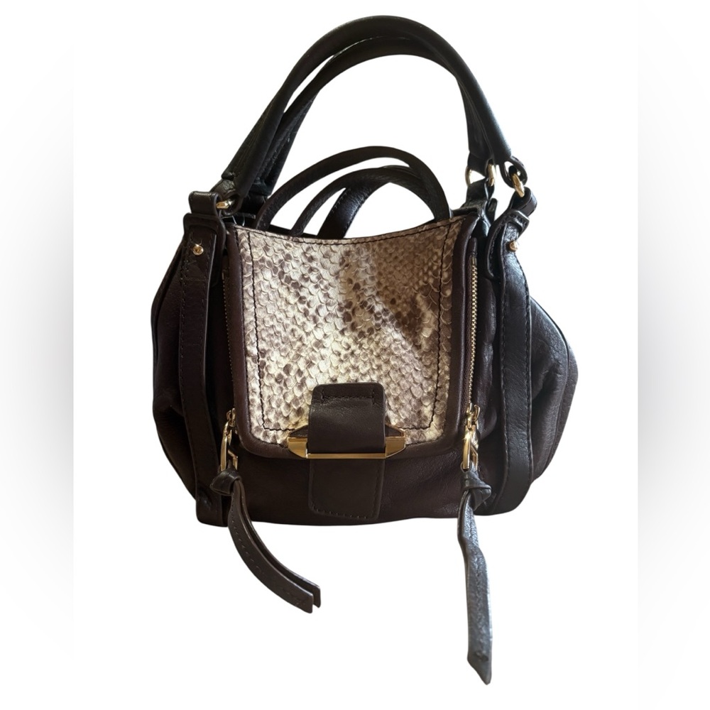 Kooba Mini Jonnie Brown Leather Python Embossed C… - image 1